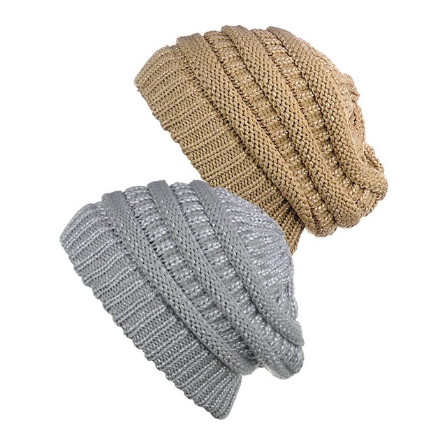 Tuque Tricotée pour Femmes (Lot de 2), Or/argent