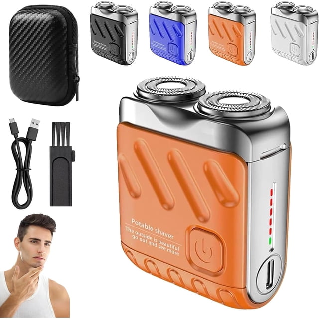 Meigline Mini Shaver, Meigline Shaver Mini Electric Razor, Minis Electric Explosive Shavers, Beard Shavers Minis and Portable Suitcase Design, Ipx7 Waterproof, for Men Home Travel (1PC*Orange)