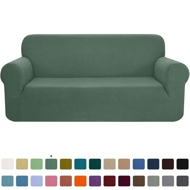 CHOK 2024 1-Piece Checks Stretch Sofa Cover Slipcover Couch Cover Chair Light Gray