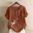 thumbnail image 1 of Jusqu'à 50 % de Rabais Horkkom Hauts Grande Taille pour Femmes Été Chemises Amples en Lin à Manches Courtes Col Rond Imprimé Floral Blouses Confortables, 1 of 4