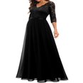 thumbnail image 3 of Robe Longue en Dentelle pour Femmes Manches 3/4 Col en V Dos Nu Fermeture Éclair Robe de Soirée de Mariage, 3 of 7
