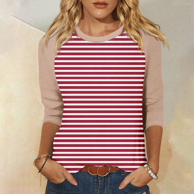 Mefallenssiah Blouses pour Femmes Décontractées Mode Féminine T-Shirt Imprimé Manches 3/4 Blouse Col Rond Hauts Décontractés