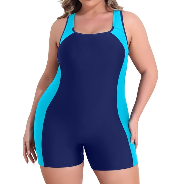 Charmo Women's Plus Size Athletic One Piece Swimsuit with Shorts Boyleg Modest Full Coverage Sport Bathing Suit