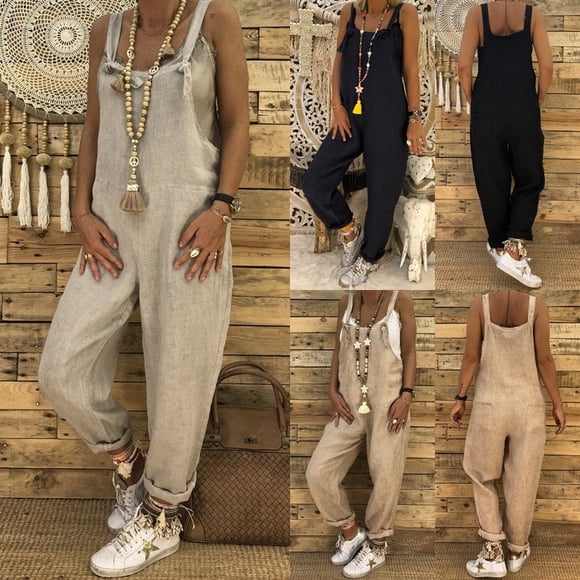 Fashion Women Sleeveless Dungarees Overall Long Playsuit Jumpsuit Romper Pants Trousers