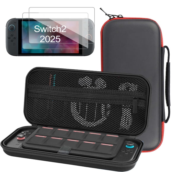 Carrying Case for Nintendo Switch 2, Hard Shell & Waterproof Portable Travel Carry Case Game Storage Bag for Switch 2025 Game Accessories with 2 Screen Protectors, Black