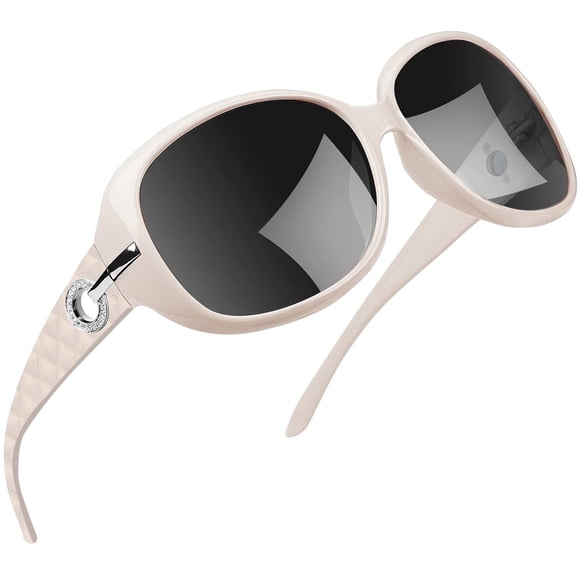 Joopin Lunettes de Soleil Polarisées pour Femmes Tendance Scintillantes Surdimensionnées Grandes Montures Composites (Beige Clair)