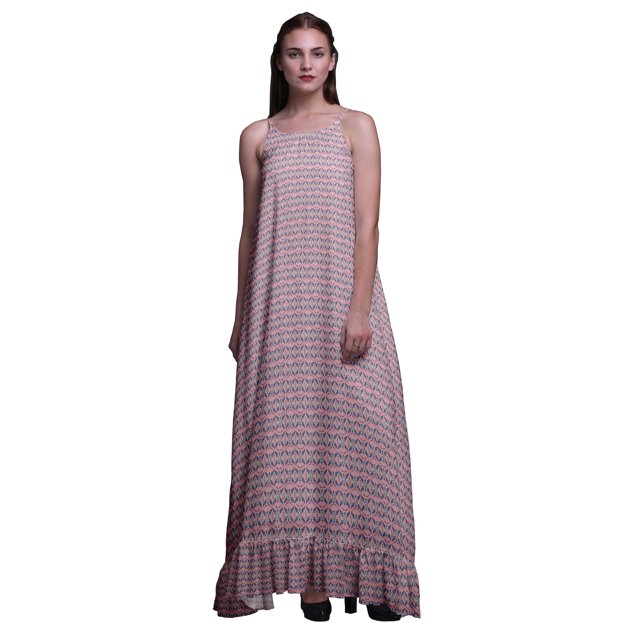 Bimba Robe de Nuit Artistique Imprimée à Plumes de Saumon Rose Pâle pour Femmes Longue à Bretelles Spaghetti Robe Maxi Vêtement de Nuit Robe Medium