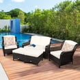 thumbnail image 4 of Patiojoy 5 PCS Patio Rattan Sectional Sofa Set Outdoor Furniture Conversation Set Cushioned Loveseat Sofa Ottoman White, 4 of 7