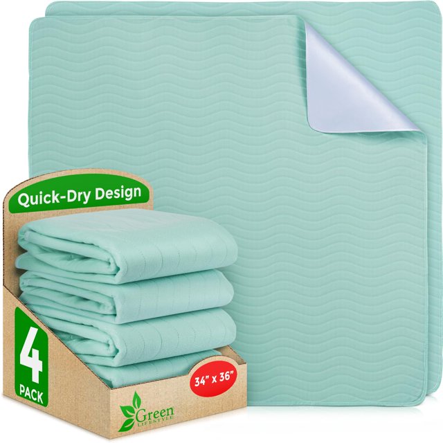GREEN LIFESTYLE® Alèses Lavables - Alèses Réutilisables à Forte Absorption pour l'Énurésie et l'Incontinence pour Enfants, Adultes, Aînés et Animaux de Compagnie - Protège-Matelas pour Tout-Petits pour Lit, Sofa, Plancher (Lot de 4 - 34x36)
