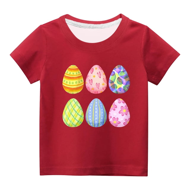 MAOWAPLG Chemises pour Filles Tout-Petits Enfants Garçons Filles Mode Pâques Mignon Oeufs de Pâques Imprimé Col Rond Imprimé Manche Courte Haut