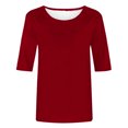 thumbnail image 4 of CFLVAEK T-Shirts à Manches 1/2 pour Femmes Été Décontracté Chemise Unie Coupe Ample Basique Col Ras du Cou, 4 of 5