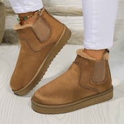 tumgatte Women's Plus-size Solid Mid-tube Vintage Round Toe And Fleece Warm Knight Boots Clearance