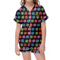 thumbnail image 2 of MIASHUI Girls Pajamas Set Flower Pattern Button-Down Sleepwear 2 Piece Nightwear,Black,10-11 Years, 2 of 4