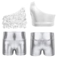 thumbnail image 1 of Oyolan Big Girls Gymnastic Workout Set 2PCS Crop Tops with Shorts 4-16 Years Sequins Dance Outfit Silver 16, 1 of 7