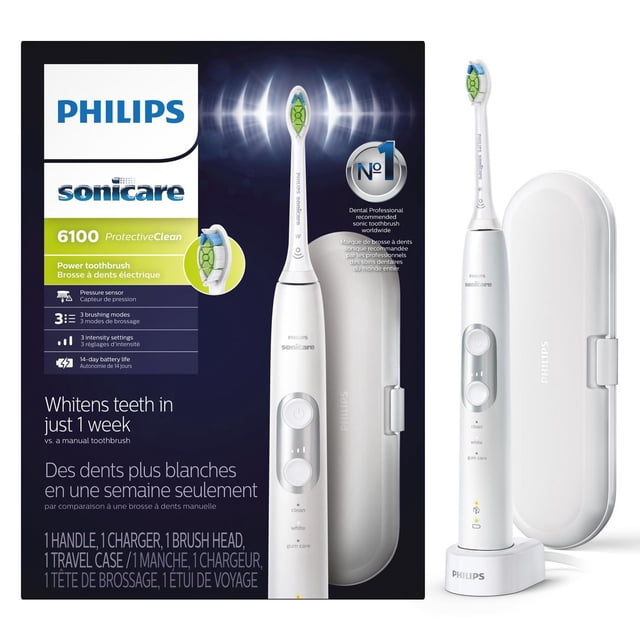 Philips Sonicare Protectiveclean 6100 Brosse à Dents Rechargeable, 3 modes, 3 Intensités, Noir, HX6870