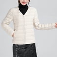thumbnail image 3 of Cameland Women's Solid Color Lightweight Down Jacket V-neck Short Jacket Long Sleeved Cotton Jacket, 3 of 3