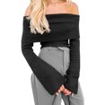 thumbnail image 2 of Gupgi Women Sweaters Long Sleeve Off Shoulder Solid Knit Pullover Tops for Daily, 2 of 6