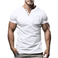 thumbnail image 1 of Birdeem Shirts for Men Mens Fashion Casual Solid Color Button Short Sleeve V-Neck Blouses Shirts, 1 of 1