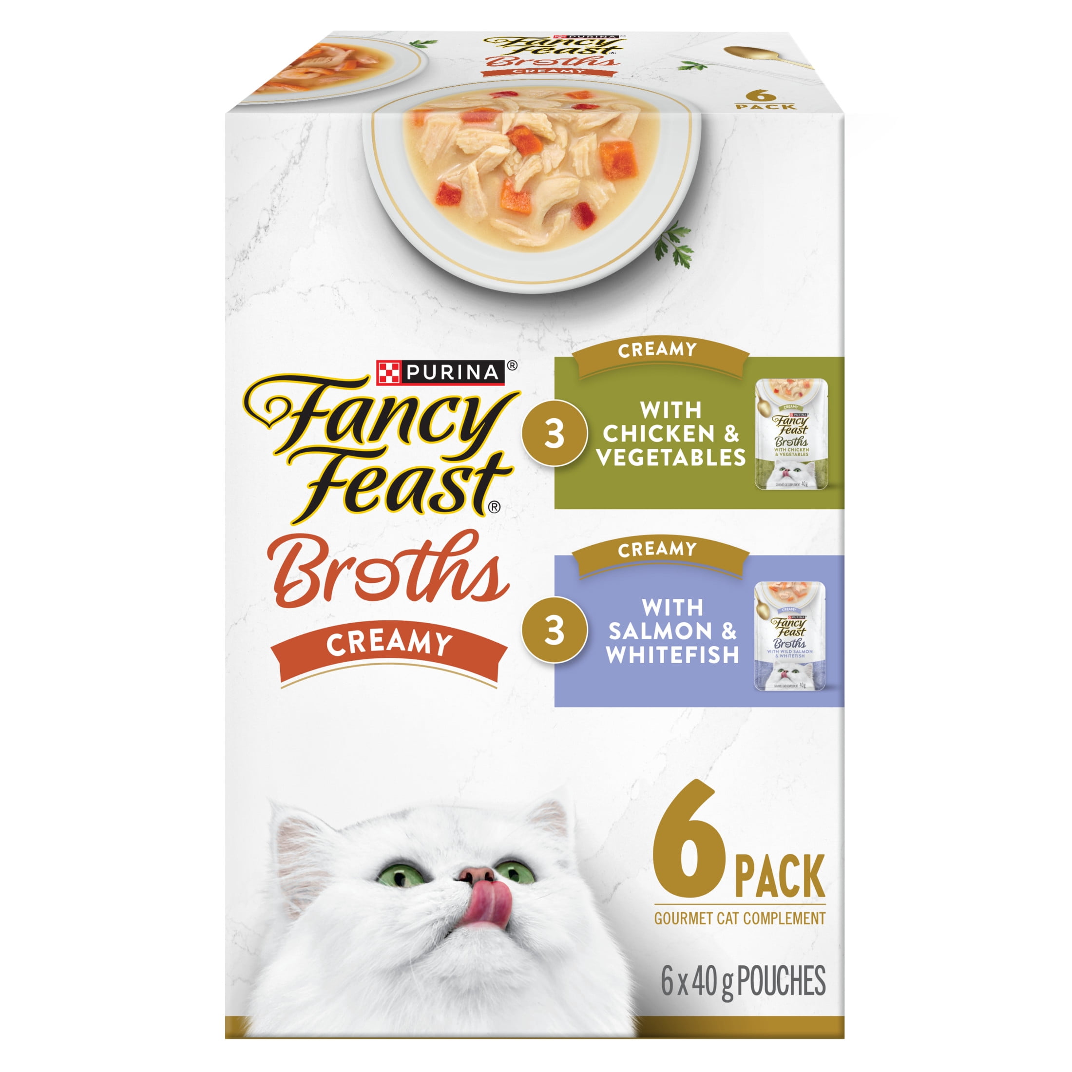 Purina Fancy Feast Broths Creamy Collection 6C Variety pack, Cat Food Complement, 40g x 6