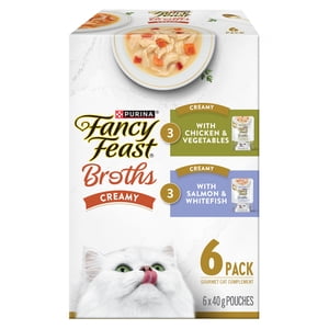 Purina Fancy Feast Broths Creamy Recouvrement 6C Conditionnement variétal, complément alimentaire pour chats, 40g x 6