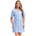 thumbnail image 2 of Aislor Robe d'Uniforme d'Infirmière pour Femmes à Manches Courtes, Tenue de Travail Médicale avec Poches, Chemise Boutonnée, Uniforme de Sarrau Bleu Pâle 3TG, 2 of 7