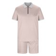 thumbnail image 3 of Cameland Two Piece Short Outfits Men Color Block Tracksuits Sport Summer Short Sleeve and Shorts Set for Men, 3 of 5