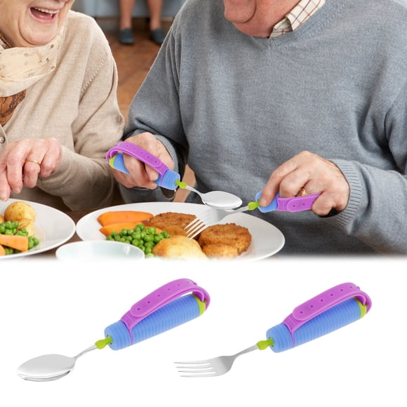 Ustensiles Pondérés à Prise Facile pour Mains Arthrosiques, Conception Ergonomique, Stabilité Accrue, Repas Confortables, Aînés, Aide de Cuisine, Préparation Quotidienne des Repas, Poignée à Prise Souple, Acier Inoxydable Durable