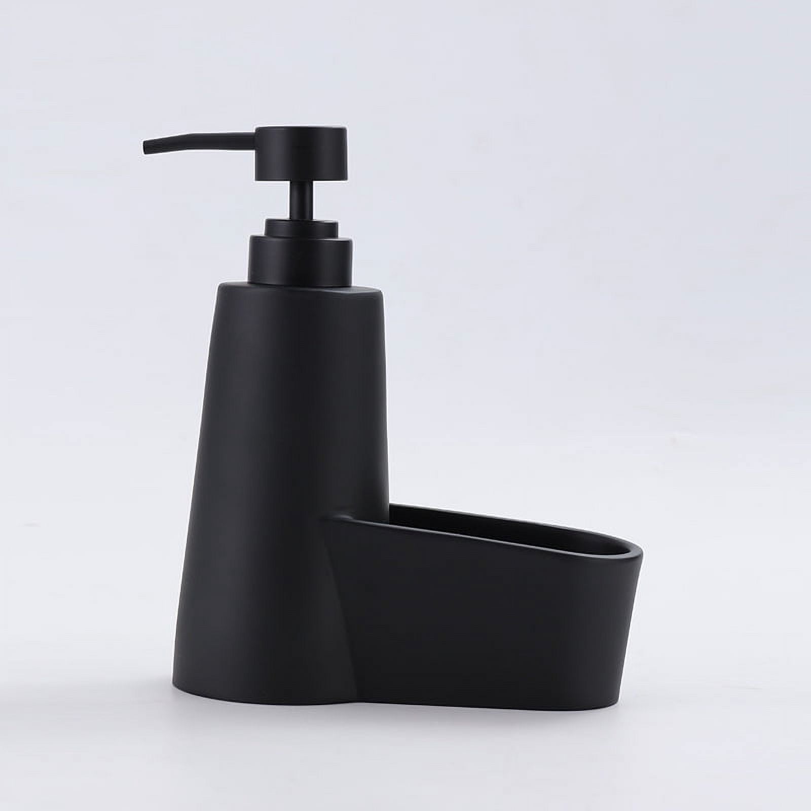 Jinsinto Liquid Soap Dispenser with Sponge Holder Brush Holder, Dish Soap Dispenser Pump Bottle Scrubber Pad for Kitchen Bathroom Countertop Sink, Black Sand