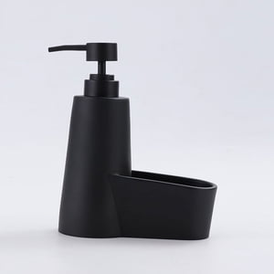 Jinsinto Liquid Soap Dispenser with Sponge Holder Brush Holder, Dish Soap Dispenser Pump Bottle Scrubber Pad for Kitchen Bathroom Countertop Sink, Black Sand