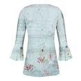 thumbnail image 5 of Pompotops Women's Casual Trumpet 3/4 Sleeve Printed Buttoned Basic Ruched Tops Pleated T-shirts Blouses On Sale, 5 of 5