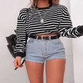 thumbnail image 2 of Women Sweater Long Sleeve Solid Color/Striped Crop Loose Pullover  Neck Top, 2 of 6