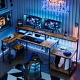 thumbnail image 1 of Bestier 71.5 inch Computer Desk with Power Outlets, L Shaped Home Office Desk with Monitor Stand Rustic Brown Adults, 1 of 10