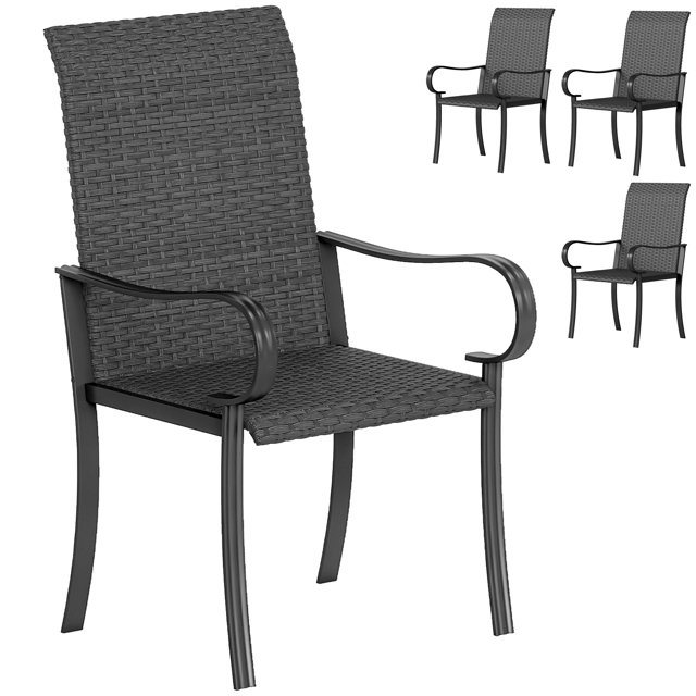 Outsunny 4 Piece Patio Dining Chairs, PE Rattan Outdoor Chairs, Black