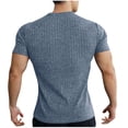 thumbnail image 3 of Men's Muscle T Shirts Stretch Short Sleeve V Neck Bodybuilding Workout Tee Shirts Slim Fit Ribbed Knit Shirt, 3 of 5