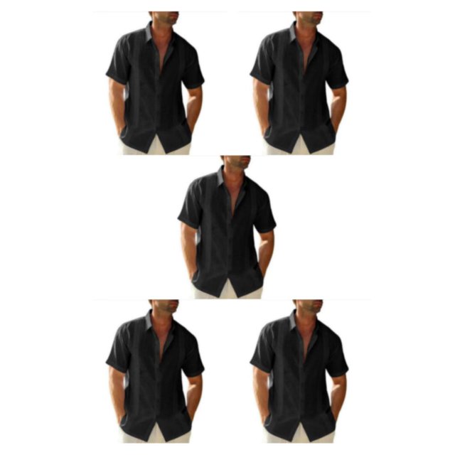 pitrice Men Shirt Casual Short Sleeve Breathable Replacement Button Down Solid Color Fashionable Home Dating Shirts Top Black 3XL 5Set
