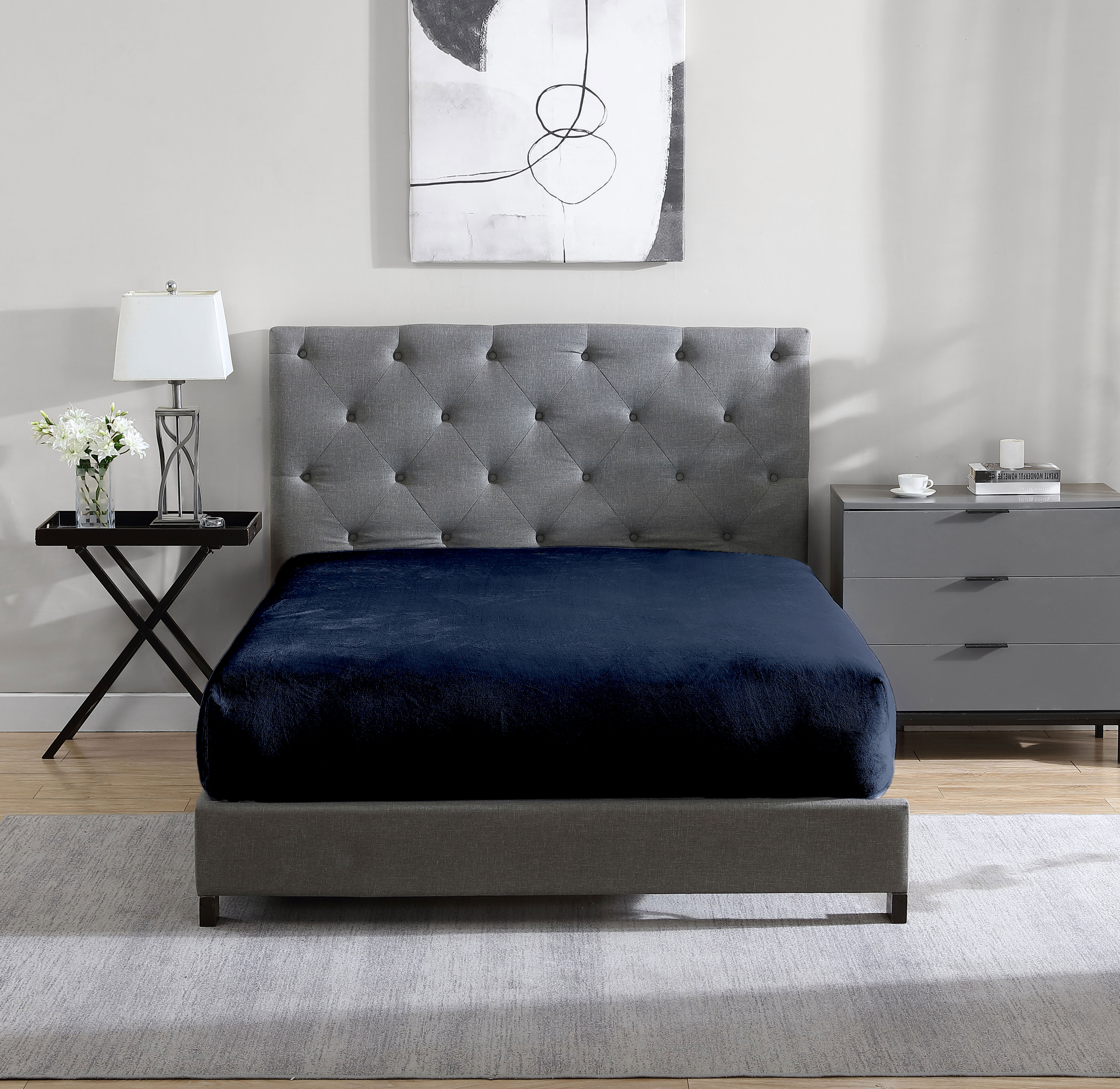 Swift Home Drap-housse de luxe 1 pièce en flanelle peluche, ultra-doux, poche profonde, chaleur toutes saisons, lit simple (Twin), Marine