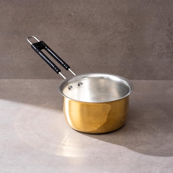 Golden Brass Saucepan For Tea 1.5 Litres | Small Milk Pan - Tea Pan | 100% Pure Brass & Non-toxic Cookware With Ayurvedic Health Benefits, Non-stick