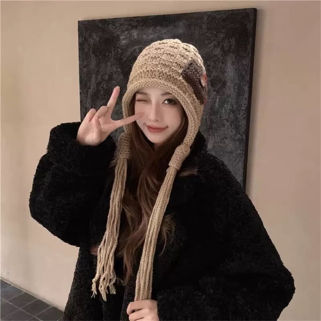 Chapeaux Bombardier de Noël siminseming pour Femmes, Chauds, Faits à la Main, Chapeaux Tricotés pour l'Automne et l'Hiver, Patchwork à la Mode, à Franges, Chapeaux en Laine Rouges, Vêtements, Chaussures et Accessoires