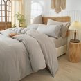 thumbnail image 4 of Washed Cotton Duvet Cover Set Linen Feel Natural Wrinkle Lightweight Comfy (King  Linen), 4 of 6