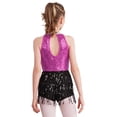 thumbnail image 2 of YONGHS Enfants Filles Paillettes Latin Jazz Robe de Danse à Franges Smoking Danse Moderne Justaucorps Combinaison Rose Vif 10, 2 of 7