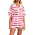 thumbnail image 2 of FOCUSNORM Women Pajamas Set 2 Pieces Loungewear Suits Stripe Contrast Color Button Crochet Knit Tops and Shorts Lounge Sets, 2 of 9