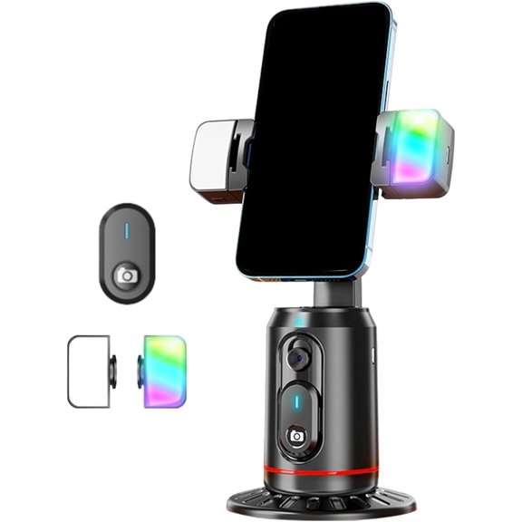 Built-in AI Camera Smart Auto-Tracking Phone Stand,Tripod for Face & Body, 360° Rotation with Gesture Control for Video Vlogging (Remote Control + Charging Cable + Fill Light)