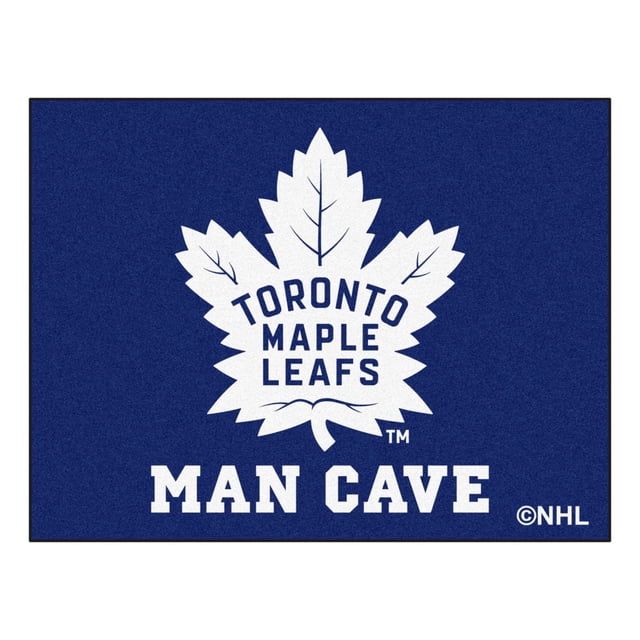 LNH Maple Leafs de Toronto Tapis Grotte pour Homme, Tapis d'Accent Rectangulaire en nylon de 34 par 42,5 Pouces en Bleu Vif avec le logo Maple Leafs de Toronto Blanc Officiel et le Texte Audacieux de Grotte pour Homme, avec Endos en Vinyle Recyclé Antidérapant et Bordures Dentelées pour la Durabilité, Convient aux Cabanes Ou aux Bureaux.