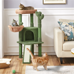 Yaheetech 42 Arbre de chat de cactus de pouce avec des poteaux à gratter, vert/brun