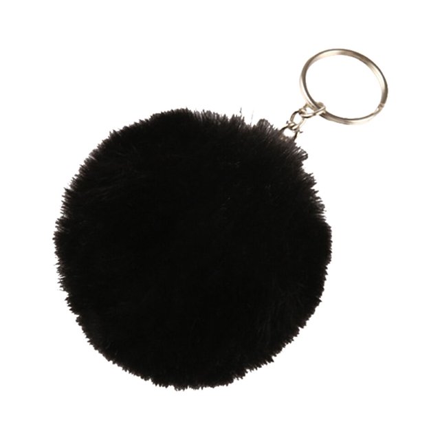 Fuzzy Ball Keychain Supple Comfortable Lovely Key Rings Adorable Practical Key Chains Women for Children Adults Elderly Students Black 4cm