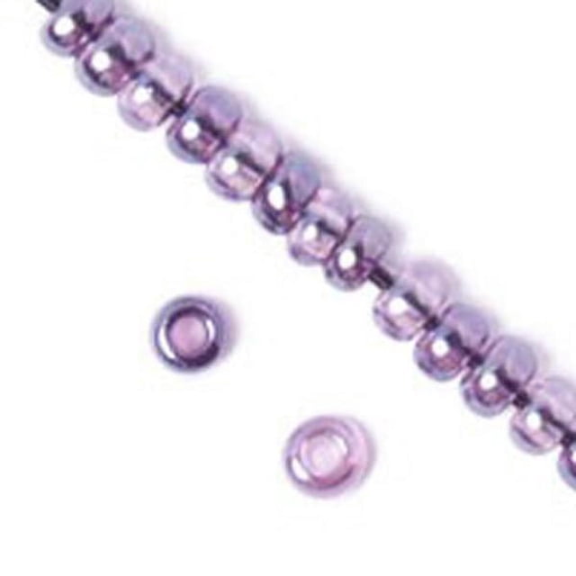 10/0 Lilac Mix Luster Czech Glass Seed Beads, 40 grams. These size 10/0 beads, approximately 2.3mm in diameter, feature a glossy lilac finish and are ideal for jewelry making, embroidery, and bead weaving. Each 40-gram bag contains about 3,500 uniform beads, perfect for intricate beadwork and crafting projects.