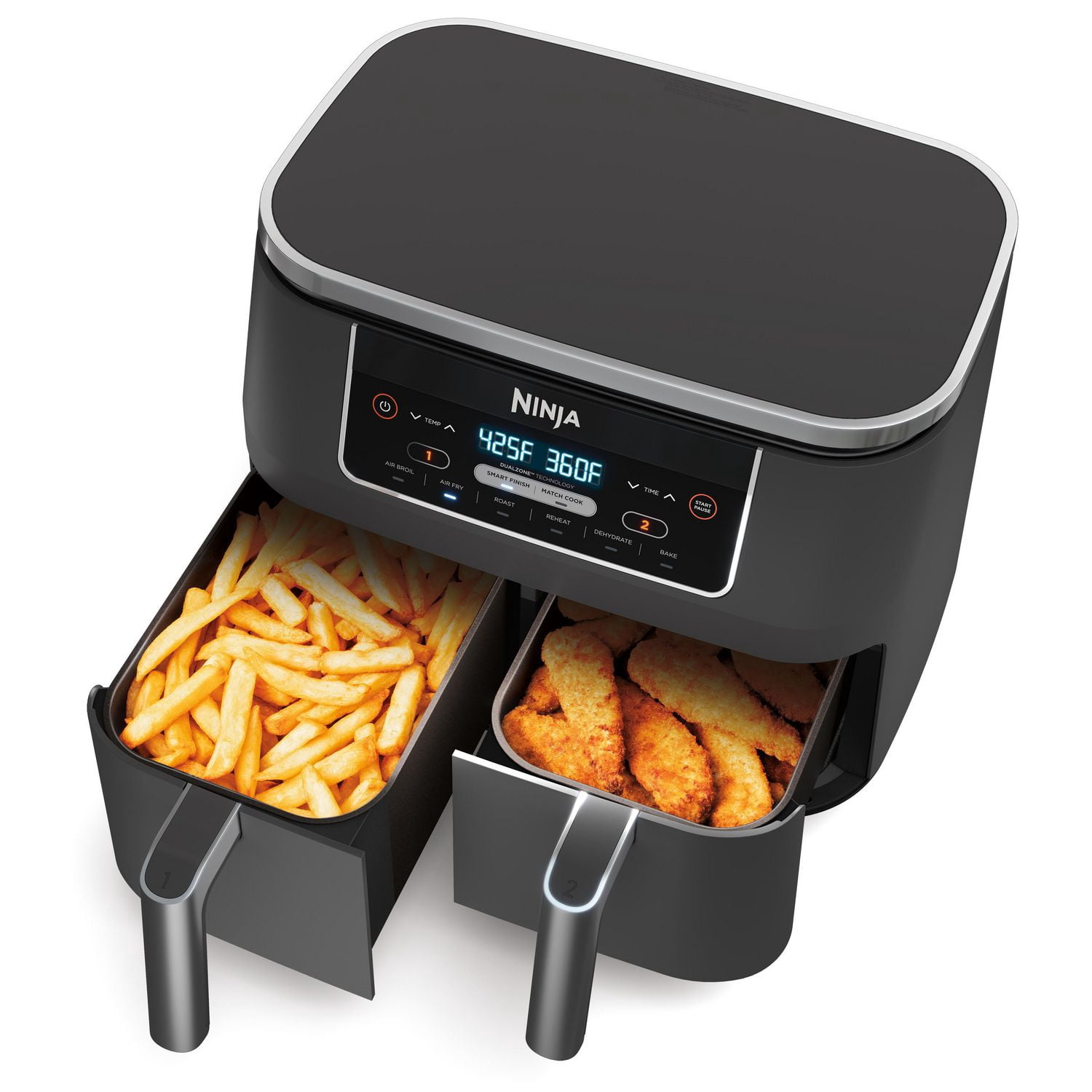 Ninja DZ201C, Foodi 6-en-1, 8 lQt Friteuse à air chaud à deux paniers avec technologie DualZone, Noir, 1690W