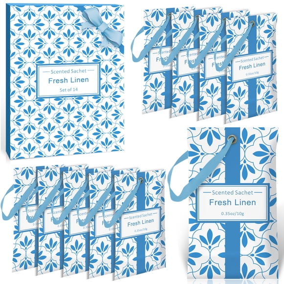 SCENTORINI Fresh Linen Scented Sachet, 14 Packs Long-Lasting Air Freshener Bags for Drawers, Closets, Cars