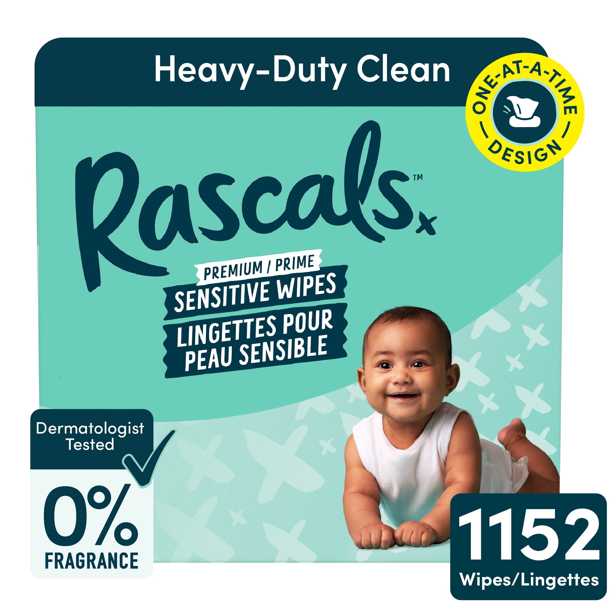 Rascals Premium Sensitive Alcohol Free Baby Wipes, Carton, 1152 Count, for Sensitive Skin