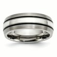 thumbnail image 1 of Titanium Grooved Sterling Silver Inlay 8mm Brushed/Antiqued Band Size 8.5, 1 of 6
